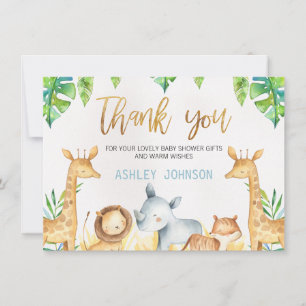 Carte de baby shower de Merci d'animaux de safari