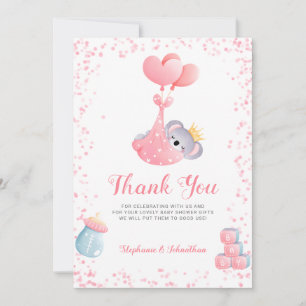 Carte de Baby shower de Merci de la fille Koala