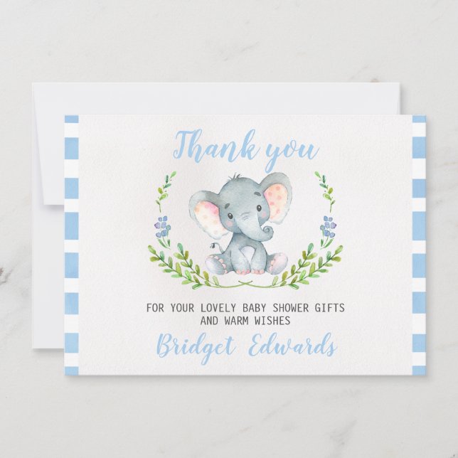 Carte de baby shower de Merci d'éléphant de (Devant)