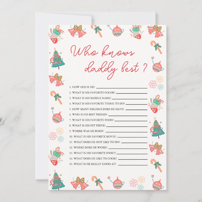 Carte de Baby Shower de Noël « Qui connaît le mieu (Devant)