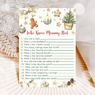 Carte de Baby Shower de Noël 'Qui connaît le mieux