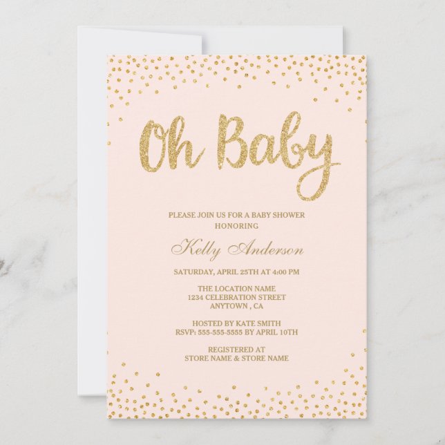 Carte de Baby shower de Parties scintillant en or  (Devant)