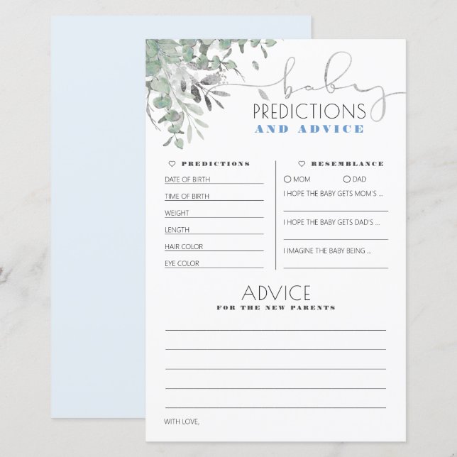 Carte de Baby shower de prédictions et conseils po (Devant / Derrière)