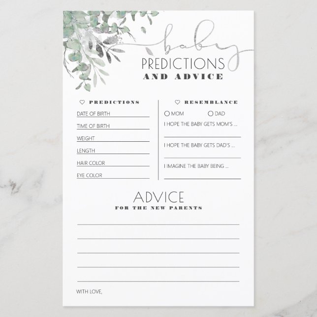 Carte de Baby shower de prédictions et conseils po (Devant)