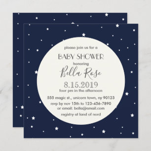 Carte de Baby shower d'étoile Pleine lune bleue de