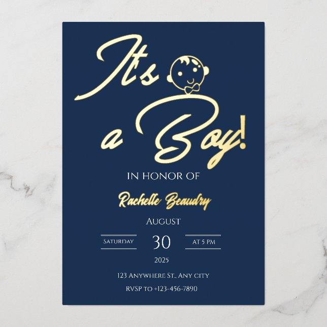 Carte de Baby Shower en Papier d'Aluminium – Thème (Recto)