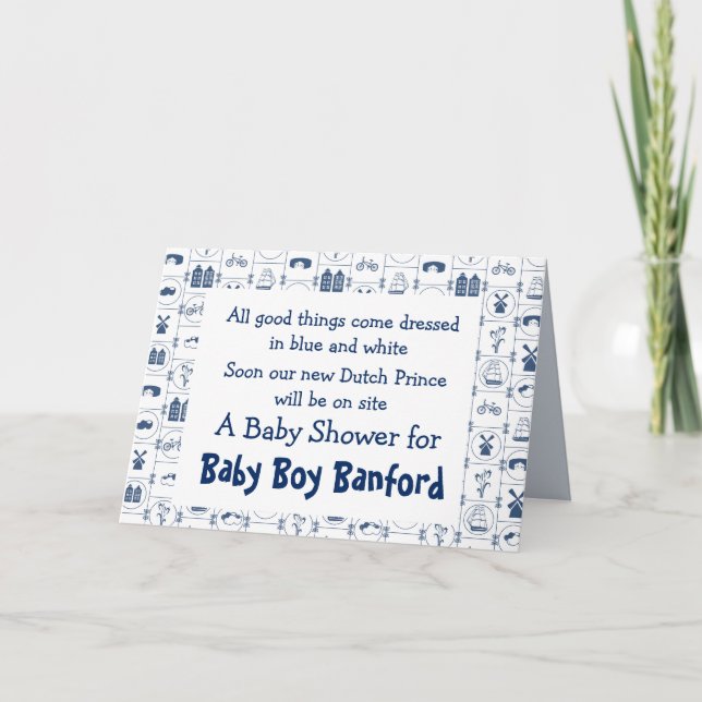 Carte de Baby shower en tuiles bleues néerlandaise (Devant)