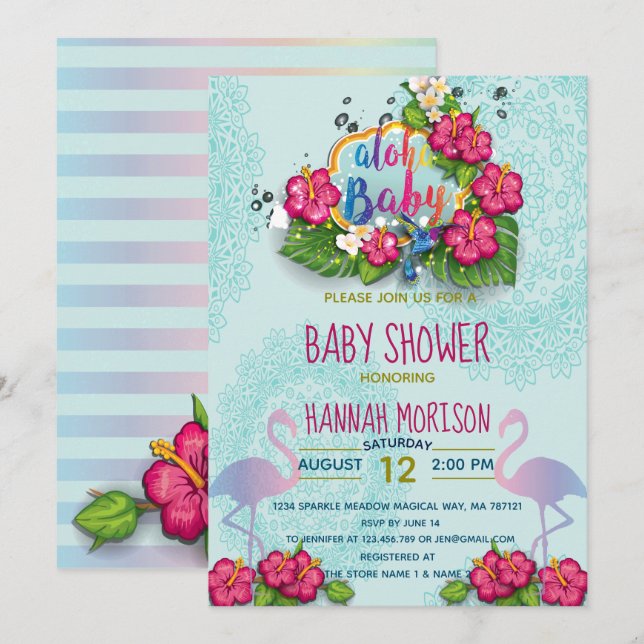 Carte de Baby shower floral Aloha Tropical Baby (Devant / Derrière)