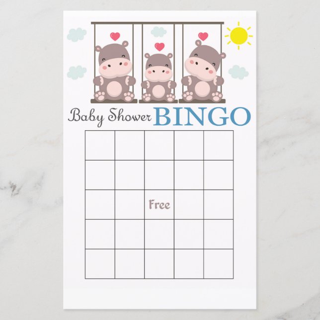 Carte de baby shower Hippo (Devant)