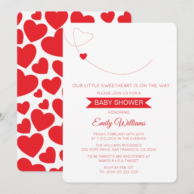Carte de Baby shower Little Sweetheart Red Hearts (Devant / Derrière)