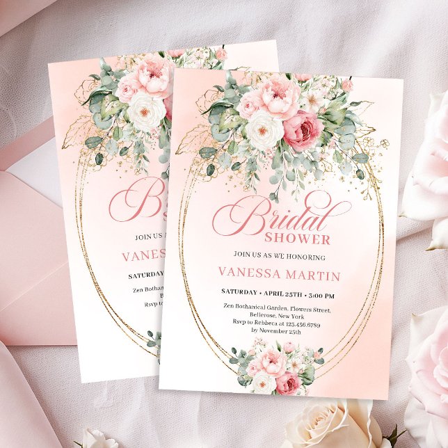 Carte de Baby Shower Mariage Rose Poussiéreuse et  (Chic Blush and Gold Dusty Rose Bridal Shower Card)