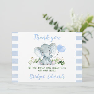 Carte de Baby shower Merci Baby Blue Elephant