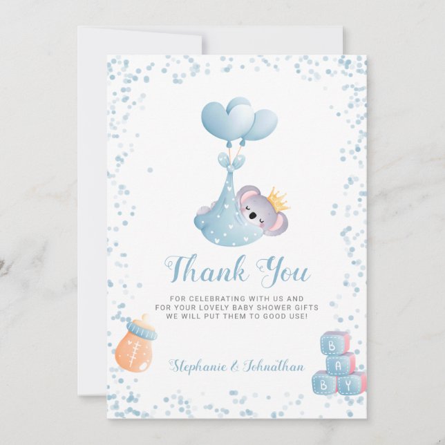 Carte de Baby shower Merci bleu Boy Koala Bear (Devant)