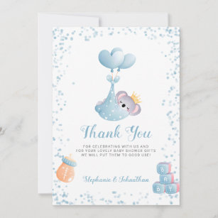 Carte de Baby shower Merci bleu Boy Koala Bear