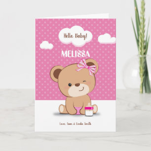 Carte de Baby shower mignonne bébé ours pour fille