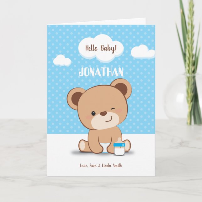 Carte de Baby shower mignonne bébé ours pour garço (Devant)