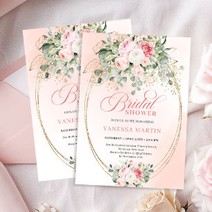 Carte de Baby Shower Moderne Rose Pâle et Or Rose