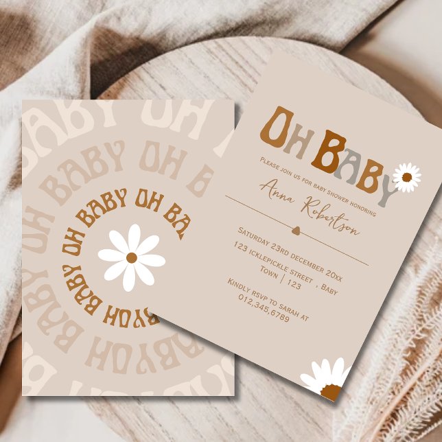 Carte de baby shower modifiable Boho Oh Baby (Créateur téléchargé)