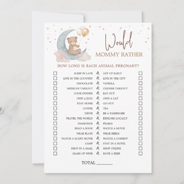 Carte de Baby Shower 'Over the Moon' - 'Would Momm (Devant)