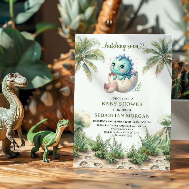 Carte de Baby Shower pour Bébé Dinosaure à Naître  (Whimsical Hatching Soon Dinosaur Baby Shower Card)