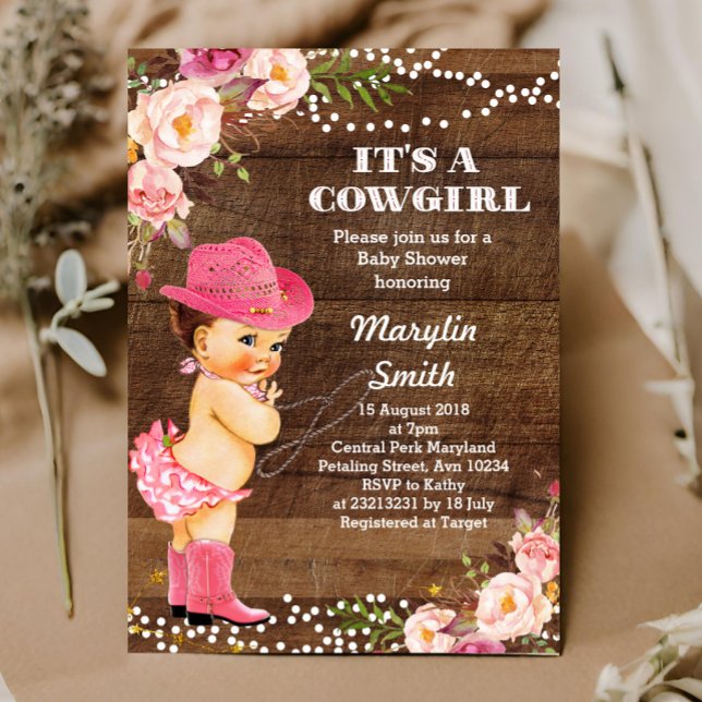 Carte de Baby shower rustique Cowgirl (Créateur téléchargé)