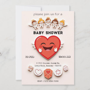 Carte de Baby shower sucré avec Coeur et Anges