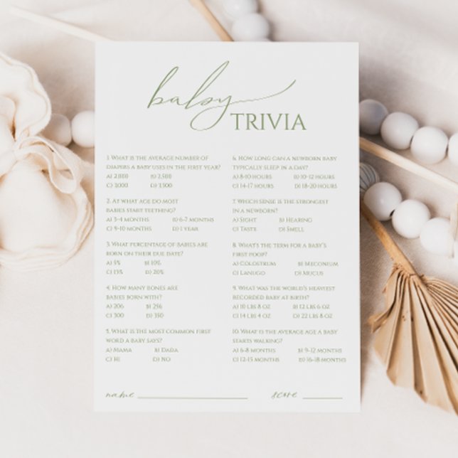 Carte de Baby shower trivia Whimsage Green (Créateur téléchargé)