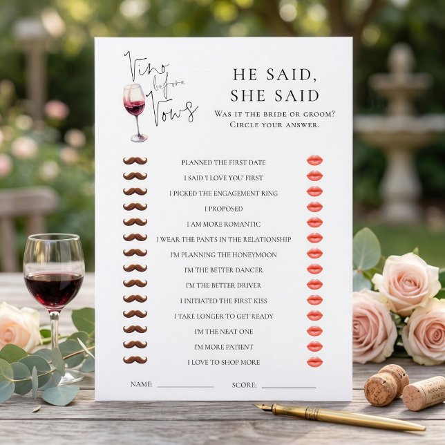 Carte de Baby Shower Vino Before Vows He She Said (Créateur téléchargé)