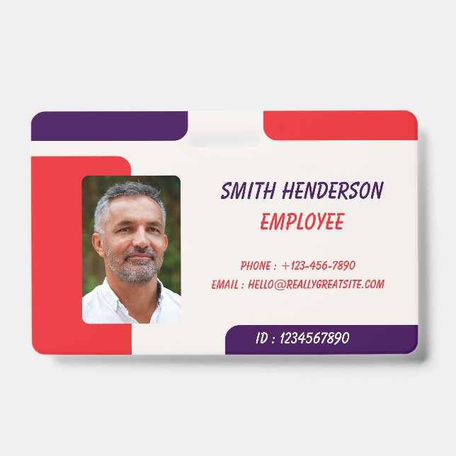 Carte de badge d'identification de photo d'employé (Avant)