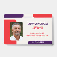 Carte de badge d'identification de photo d'employé
