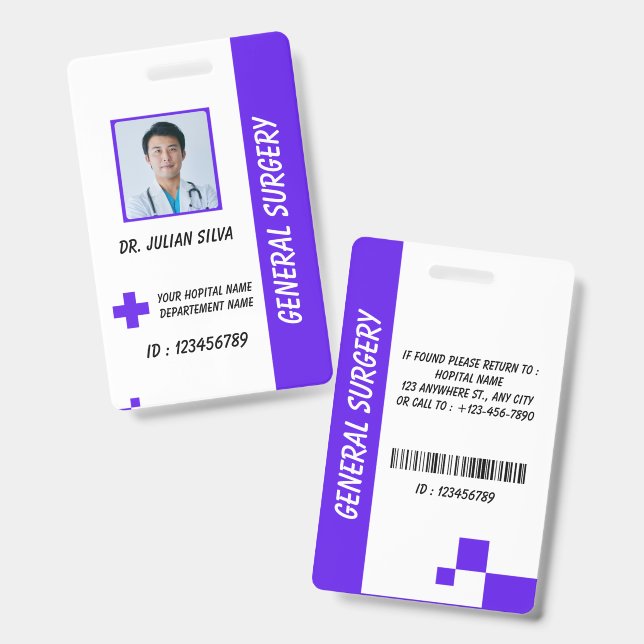 Carte de badge d'identification de photo d'infirmi (Avant & arrière)