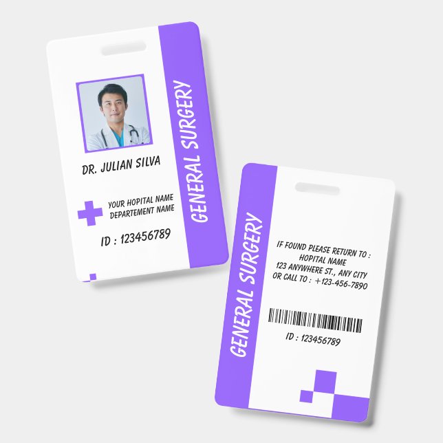 Carte de badge d'identification de photo d'infirmi (Avant & arrière)