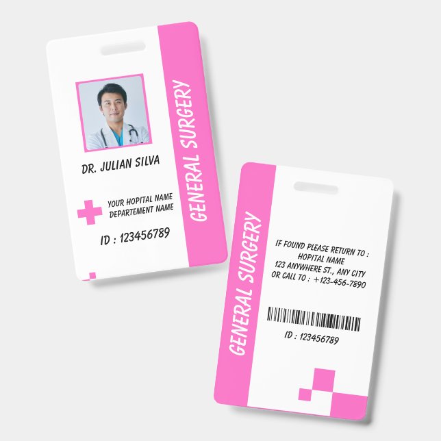 Carte de badge d'identification de photo d'infirmi (Avant & arrière)