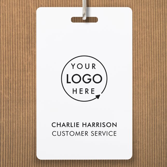 Carte de badge d'identification d'entreprise avec  (Minimal white company branded staff ID badges for business events & employee identification.)