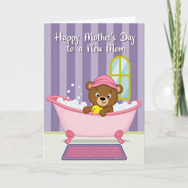 Carte de bain douce pour nouvelle maman ours (Devant)