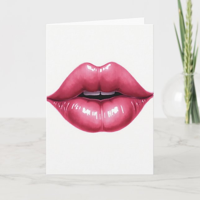Carte de baiser aux lèvres roses simples (Devant)