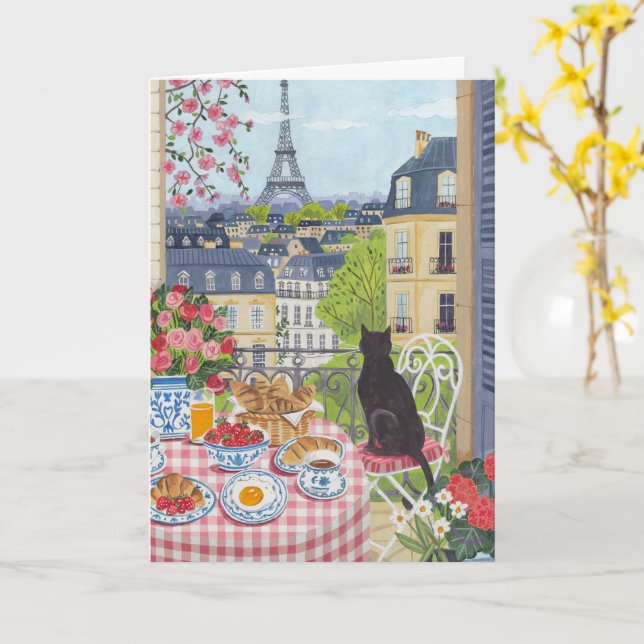 Carte de balcon parisien petit-déjeuner Tour Eiffe (Fleur jaune)
