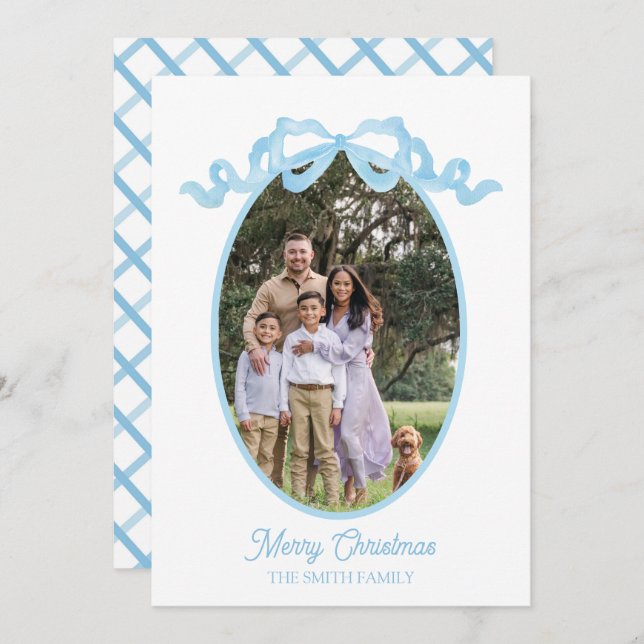 Carte de balise Blue Ribbon Watercolor Holiday (Devant / Derrière)