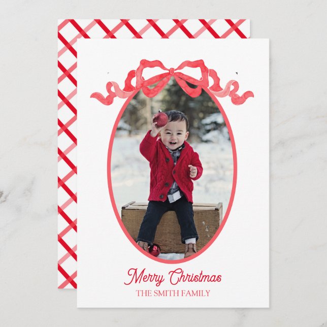 Carte de balise Red Ribbon Watercolor Holiday (Devant / Derrière)