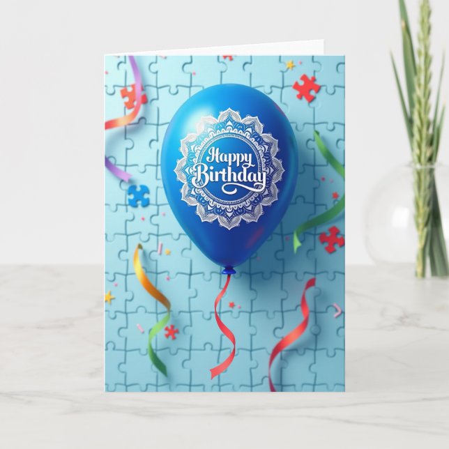 Carte de ballon bleu pour célébration d'anniversai (Devant)