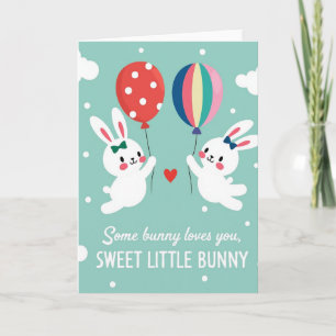 Carte de ballon d'amour de lapin mignon