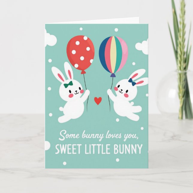 Carte de ballon d'amour de lapin mignon (Devant)