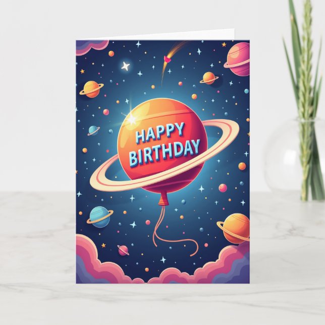 Carte de ballon d'anniversaire cosmique (Devant)