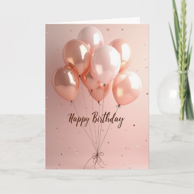 Carte de ballon d'anniversaire en or rose (Devant)