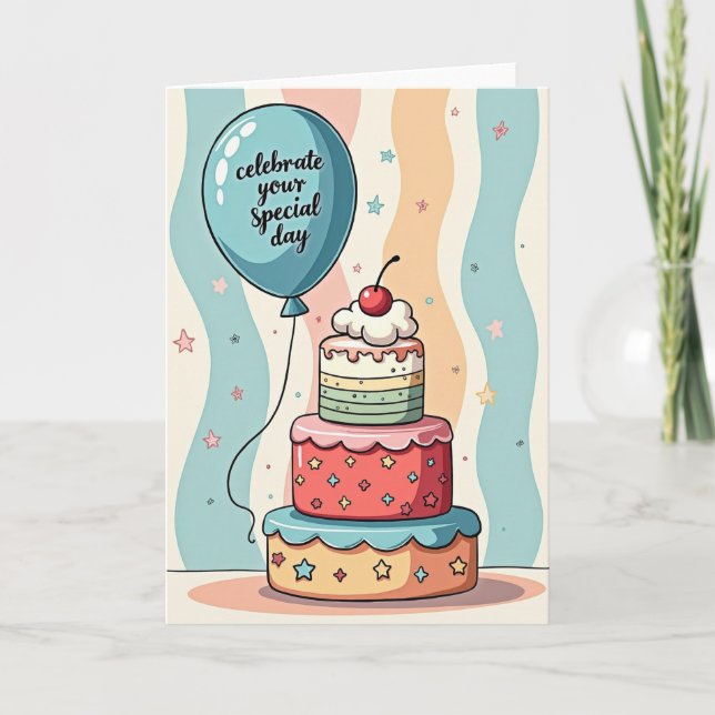 Carte de ballon d'anniversaire gâteau doux (Devant)