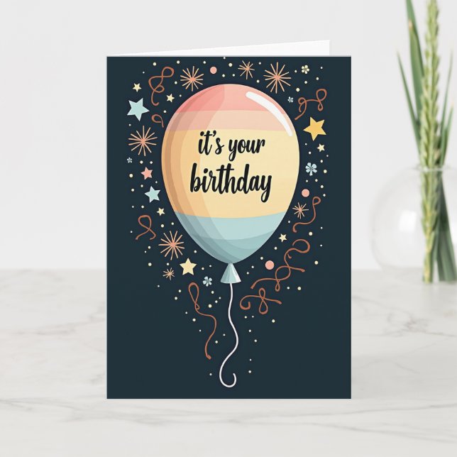 Carte de ballon d'anniversaire pêche (Devant)