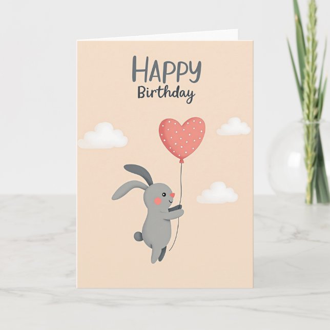 Carte de ballon de lapin joyeux (Devant)