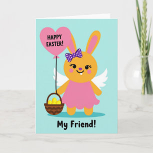 Carte de ballon en forme de cœur avec lapin à pois
