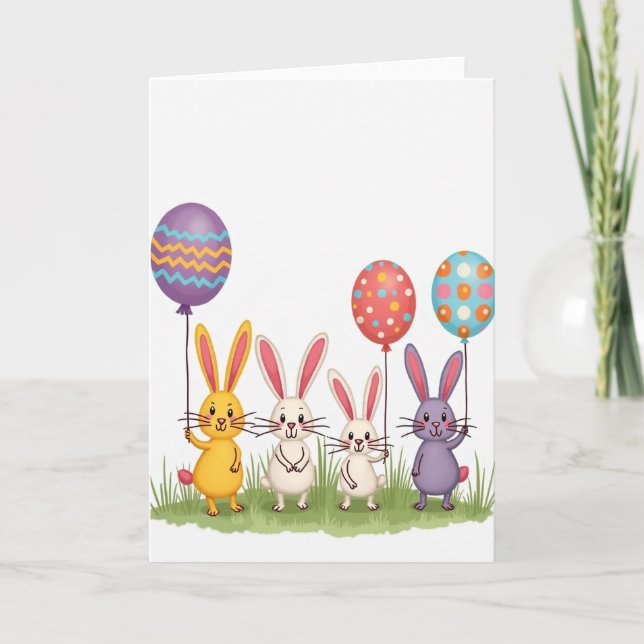 Carte de ballon en pointillé de lapin (Devant)