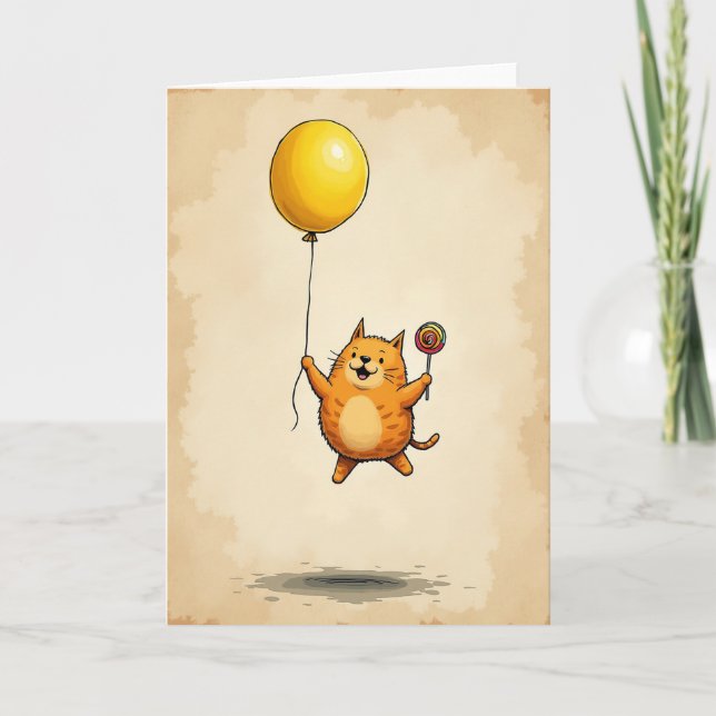 Carte de ballon félin joyeux (Devant)
